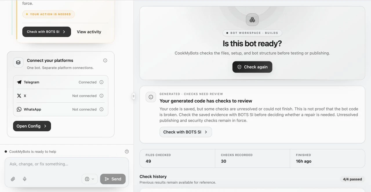 Saved build result with validation checks and an outcome action